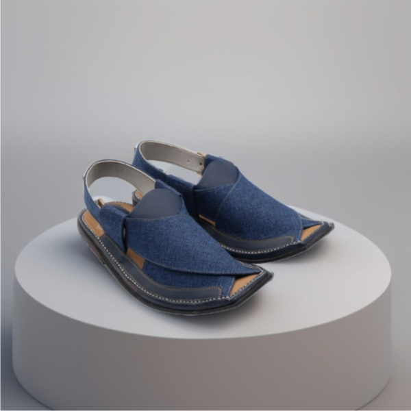 Peshawar zalmi chappal- premium blue velvet- handmade - Image 2