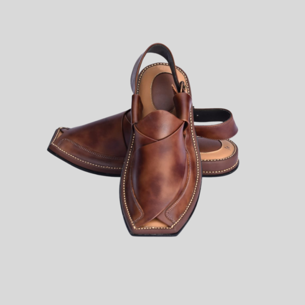 Peshawari zalmi chappal-premium Brown leather-handmade - Image 3