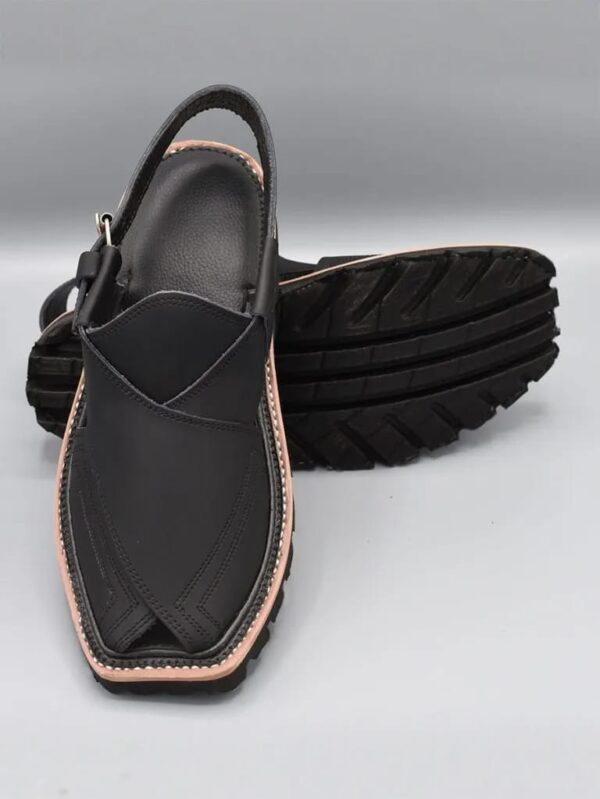 Peshawari Zalmi sports Chappal- premium mat black leather- handmade - Image 3