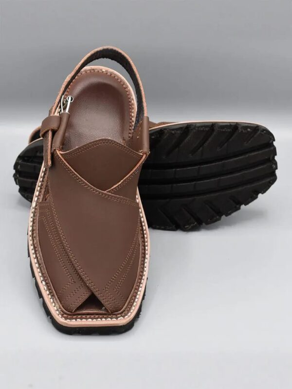 peshawar zalmi sports chappal - Premium mat brown leather - Handmade - Image 3